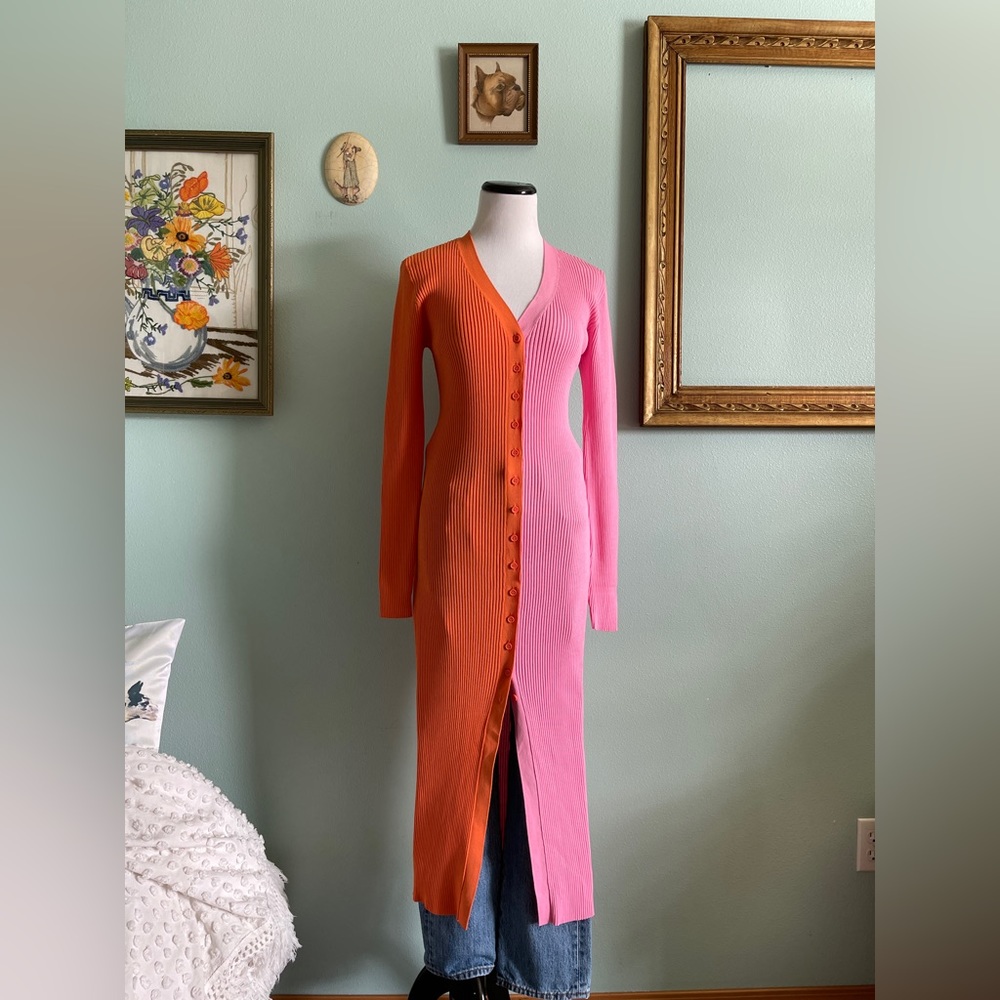 STAUD Shoko color block cardigan sweater dress